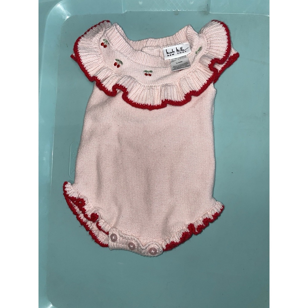 Nicole Miller Baby Girl Embroidered Knit Sweater Body Suit 3/6 Months Strawberry - Picture 2 of 10